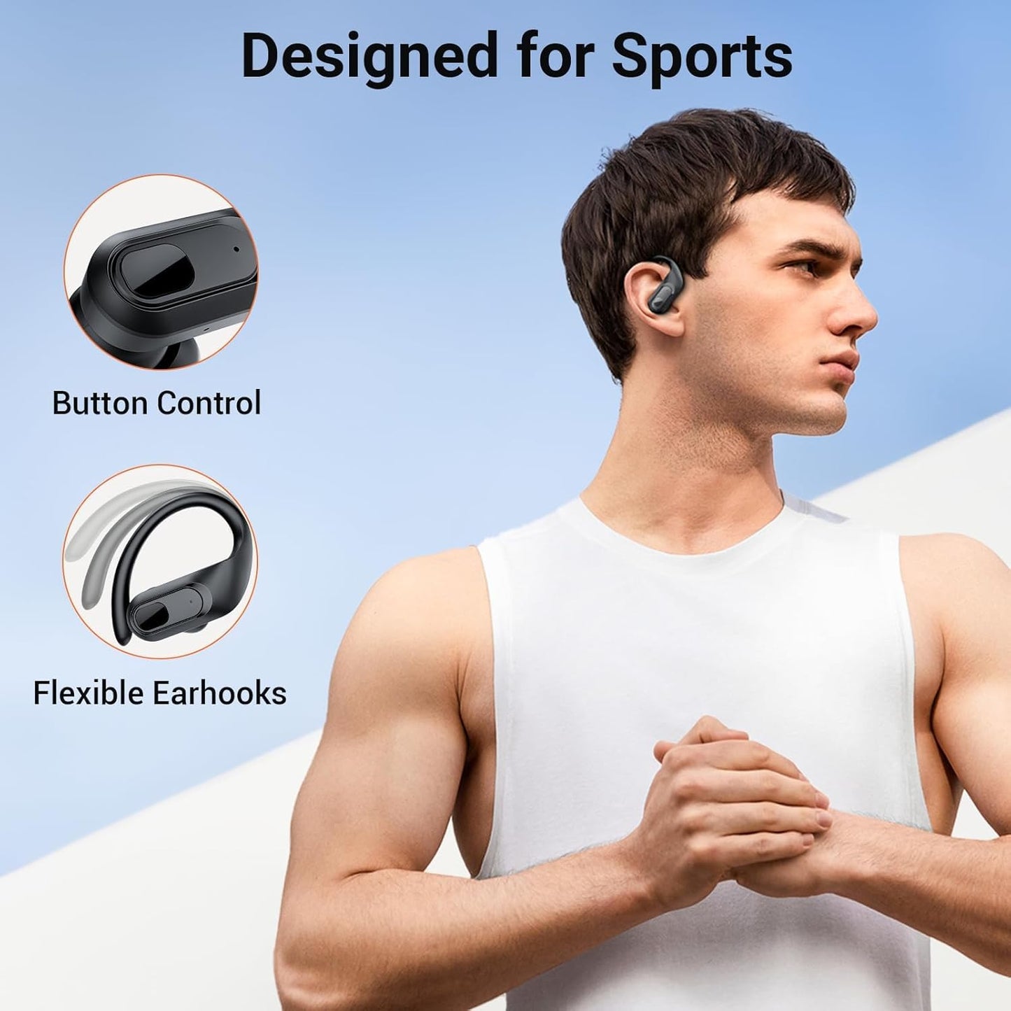occiam Wireless Earbuds Bluetooth Headphones Ear Buds 96Hrs Playback Sport Over-Ear Waterproof Wireless Headphones Earphones with Earhooks ENC Mics Clear Call for Sport Running Workout Black
