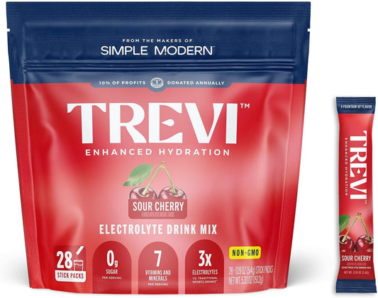 TREVI™ Sugar Free Electrolytes - Drink Mix Hydration Powder Packets - 28 Count - Sour Cherry