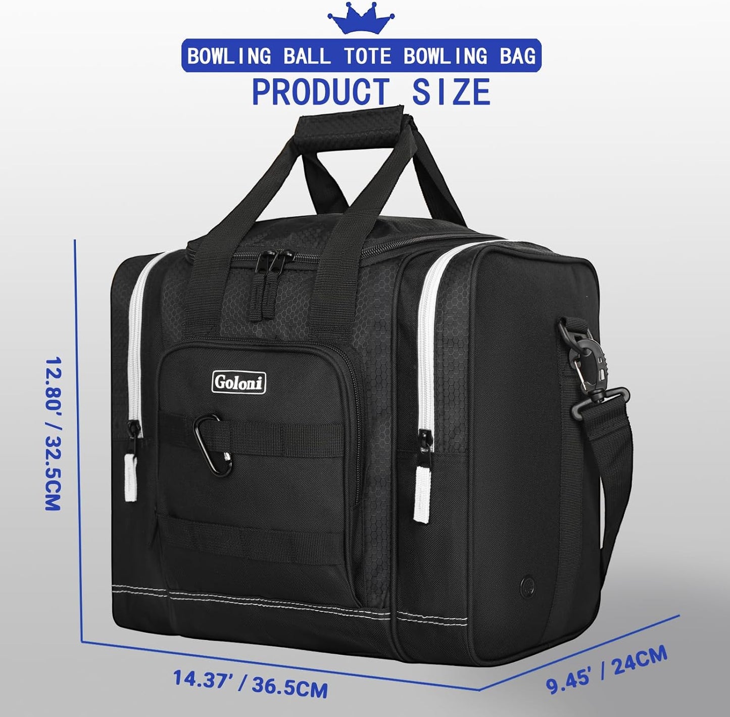 Goloni Bowling Ball Bag for Singer Ball with Padded Ball Holder, 2 Pockets fit Bowling Shoes Up to Mens Size 14 and Accessories