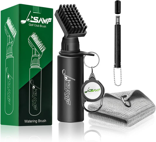 JOISAWF Golf Club Cleaner Brush with Water - 7.5” Pro Golf Groove Cleaner, Leak-Proof Design, 4 Oz Water Bottle & Retainer Clip - Essential Golf Accessories for Men & Women