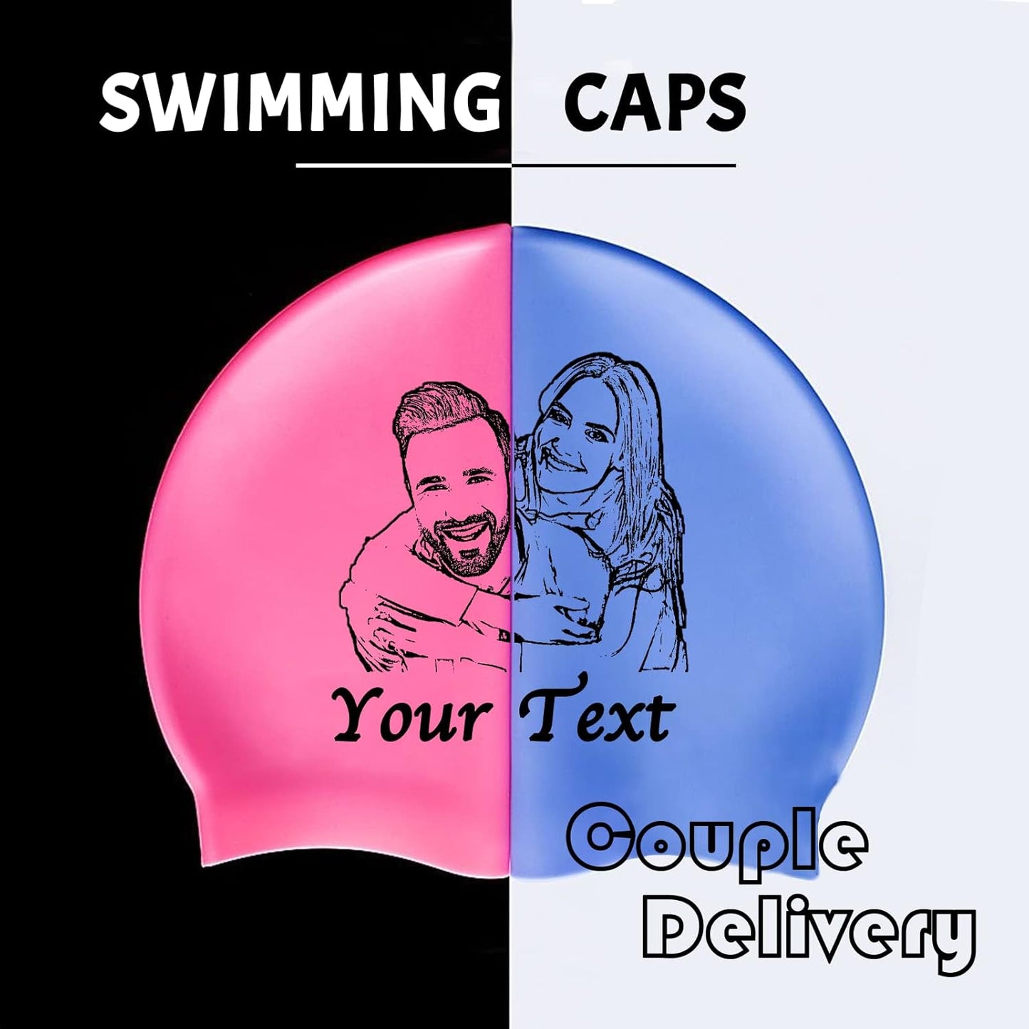 Custom Swim Cap with Photo Personalized Silicone Swim Cap for Men and Women Swimming Customized Swimmers Cap for Short and Medium Length Hair