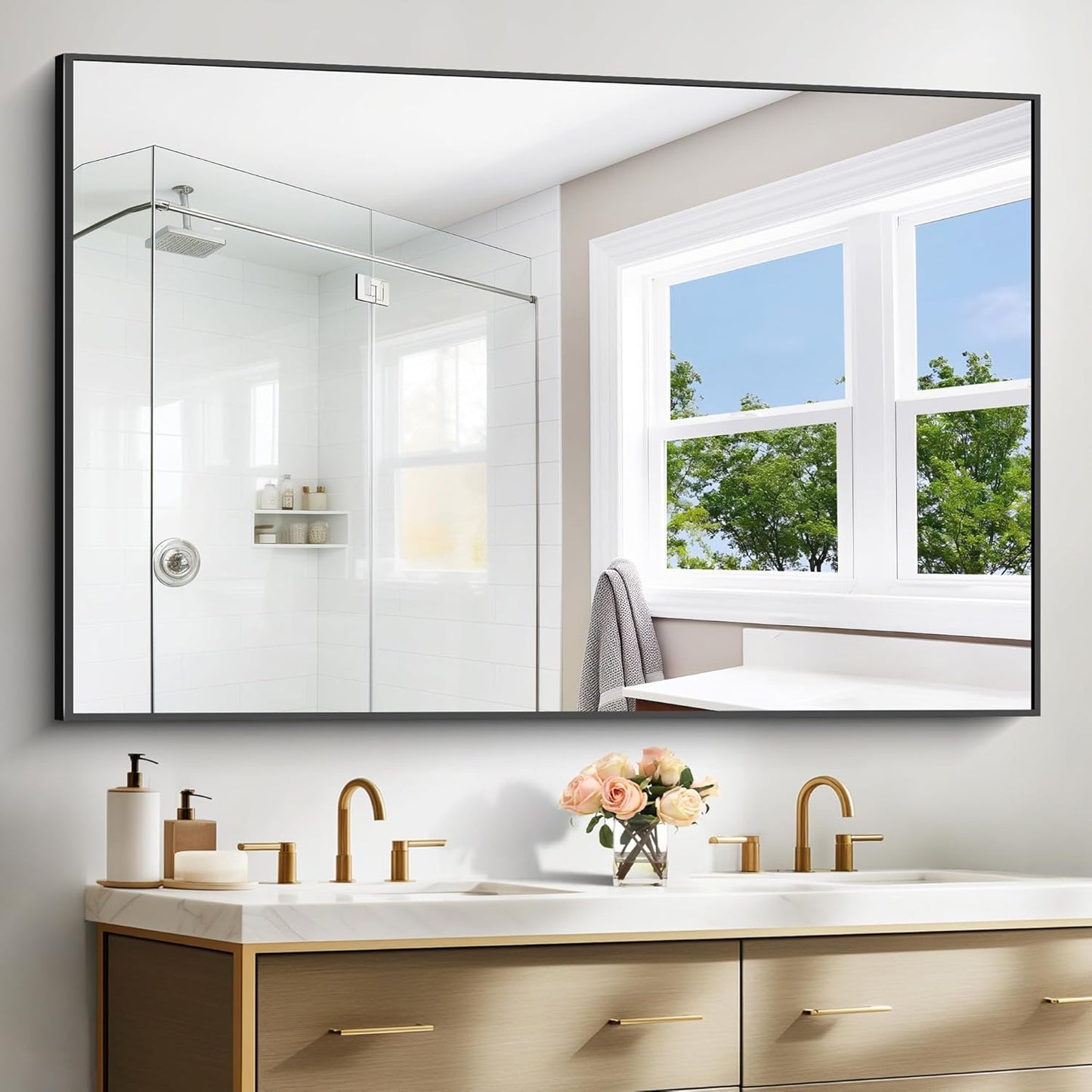 Bathroom Mirror,60x40 inch Bathroom Mirrors for Over Sink,Large Wall Mirror for Bathroom Wall Mounted Rectangle Mirrors,Black Vanity Mirror for Living Room,Bedroom Entryway,Horizontal/Vertical