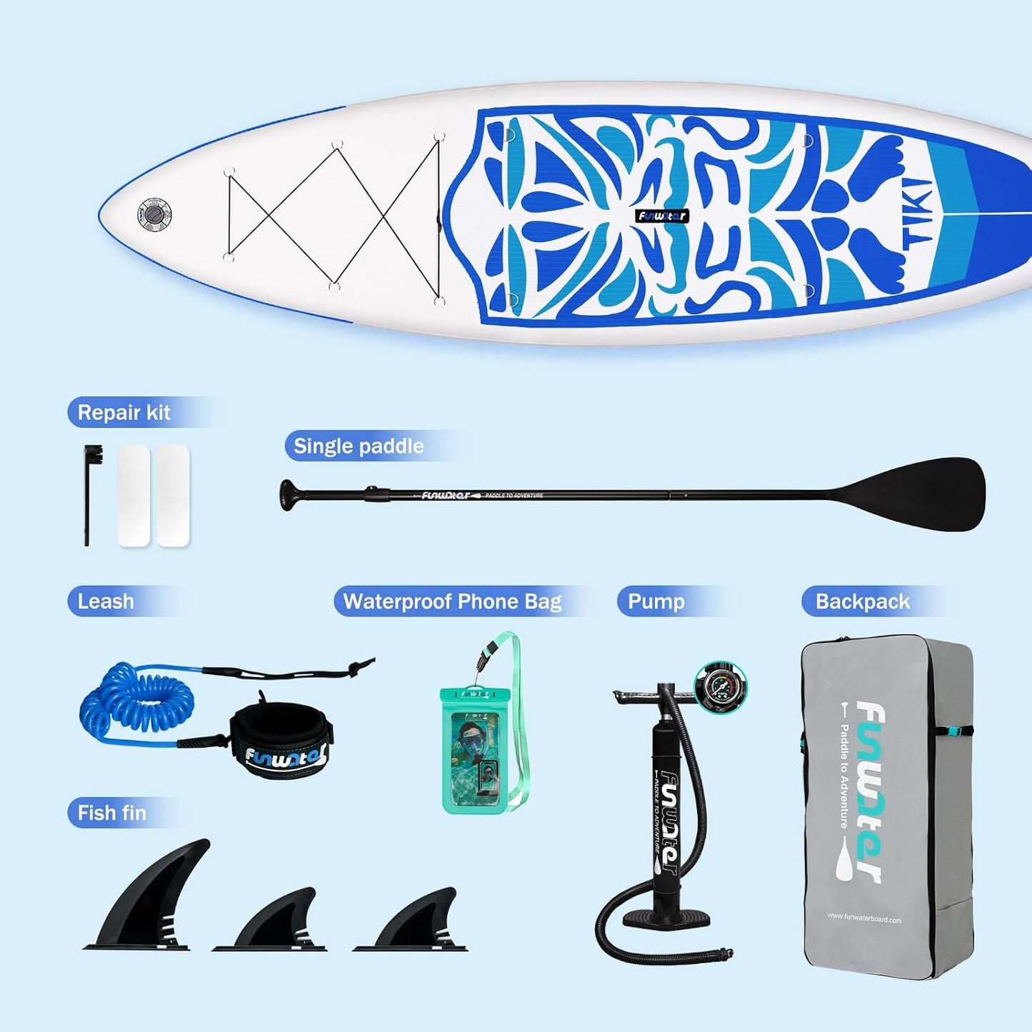 FunWater Inflatable Ultra-Light Stand Up Paddle Board for All Skill Levels with Premium SUP Paddleboard Accessories,Non-Slip Comfort Deck for Youth & Adults