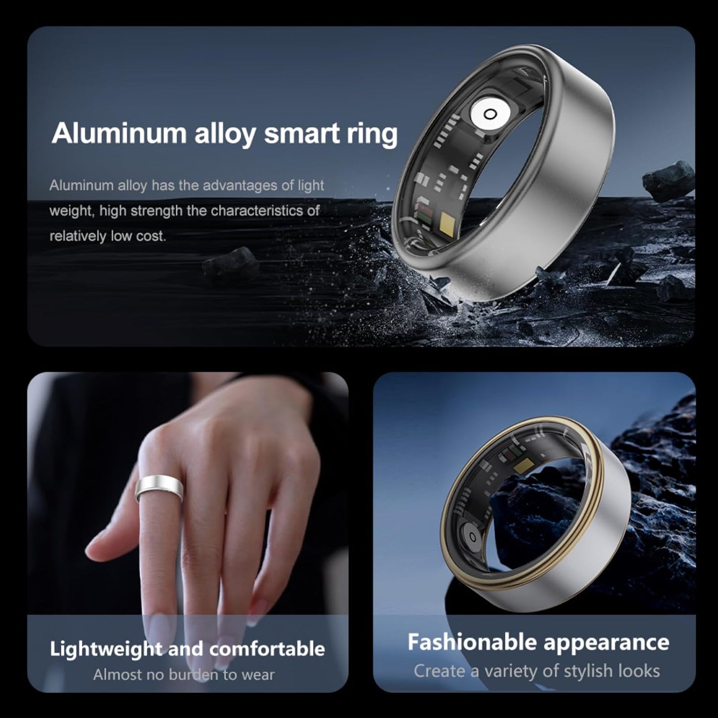 Smart Ring Health Fitness Tracker, Size First with Sizing Kit, Activity & Sleep Tracker/Stress/Heart Rate Monitor, Waterproof Smart Ring for Men/Women, No App Subscription (Platinum, 8)