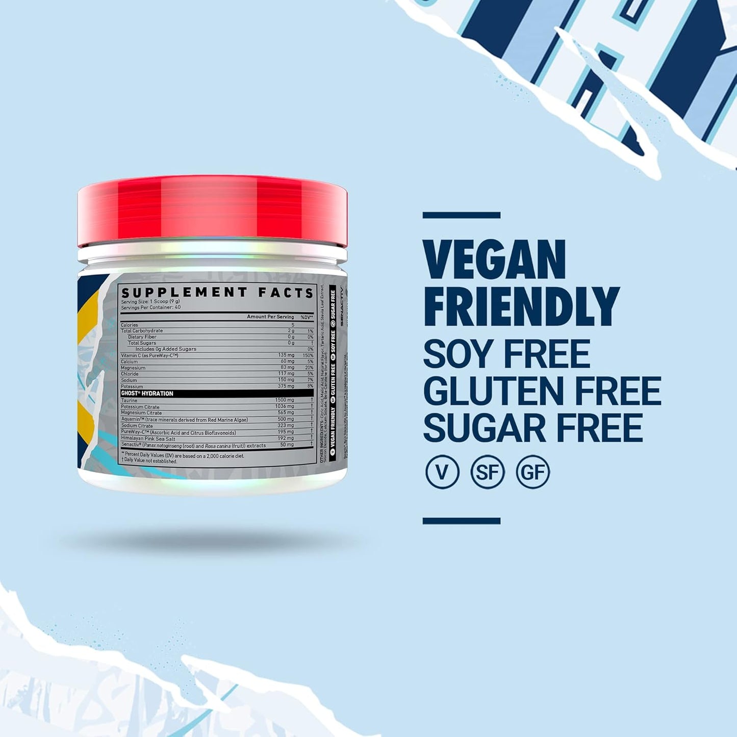 GHOST Hydration, Lemon Crush, 40 Serv, Electrolyte Powder - Drink Mix Supplement with Magnesium, Potassium, Calcium, Vitamin C & Taurine for Energy & Endurance - Vegan, Free of Soy, Sugar & Gluten