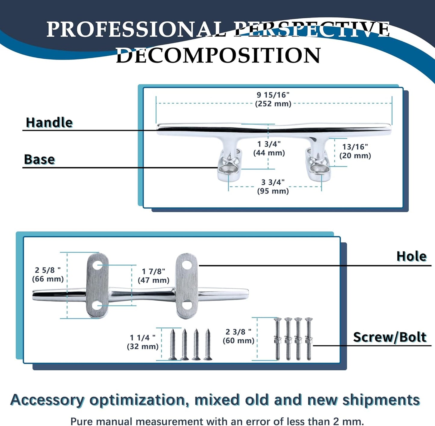 SHENGHUISS Boat Cleat 316 Stainless Steel Open Base Boat Dock Cleats（4"/5"/6"/8"/10"/12"） Silver/Gold for Boat, Dock, Kayaks, Nautical Decor ect