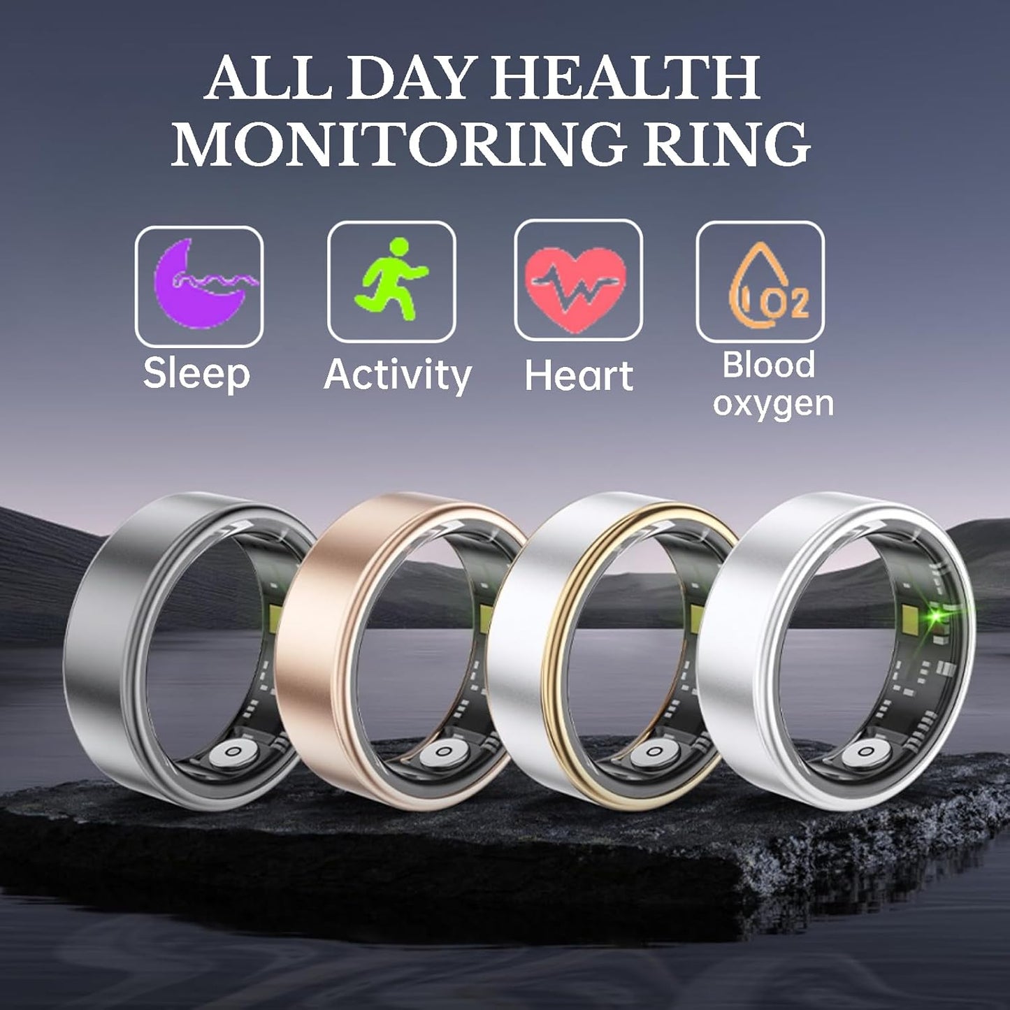 Smart Ring Health Fitness Tracker, Size First with Sizing Kit, Activity & Sleep Tracker/Stress/Heart Rate Monitor, Waterproof Smart Ring for Men/Women, No App Subscription (Silvery, 9)