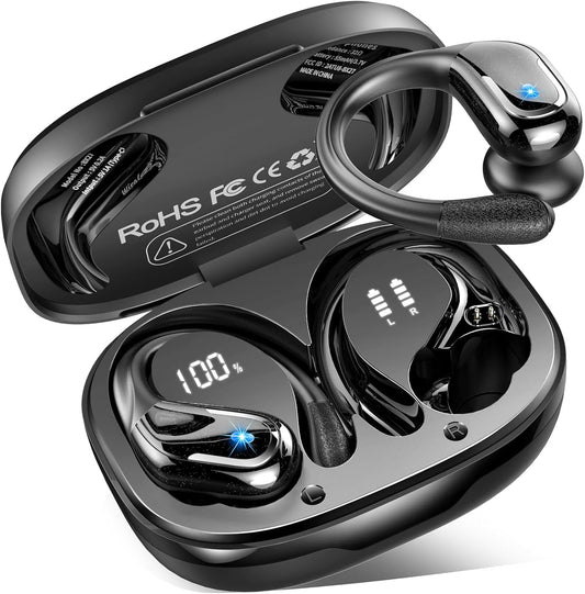 Wireless Earbuds, Sport Bluetooth 5.4 Headphones 2025 New Bluetooth Earbuds with 75Hrs Stereo, 4 ENC Mic, Noise Canceling Over-Ear Buds with Earhooks, IP7 Waterproof Earphones for Workout/Running/Gym