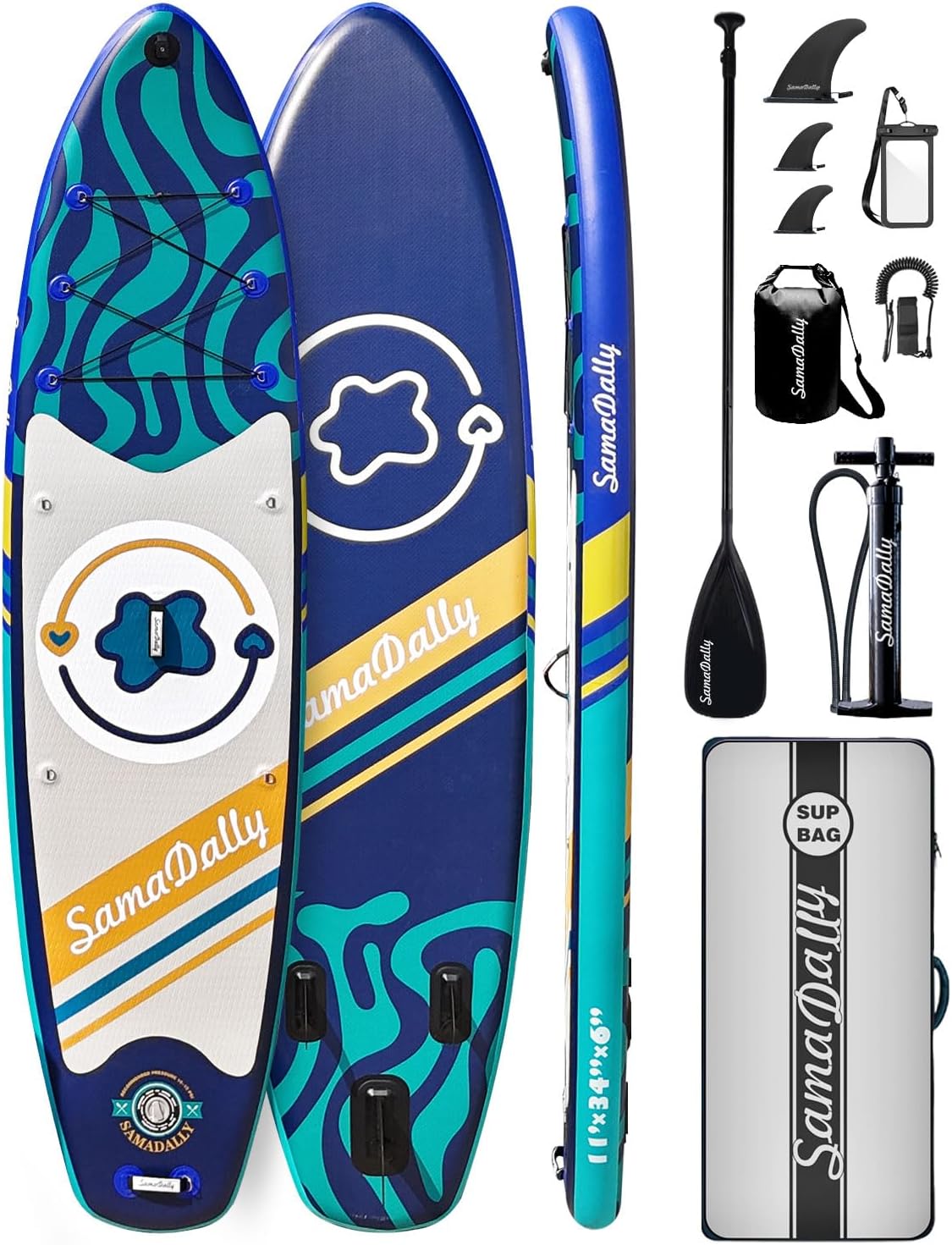 11'Stand Up Paddle Boards Surf Control with Premium SUP Board Accessories Backpack & Removable Fins, 34" Wide Inflatable Paddle Boards of All Skill Levels