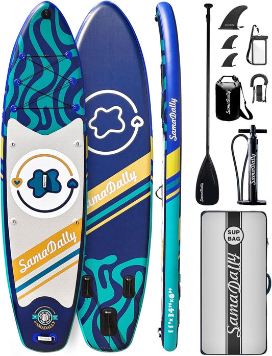 11'Stand Up Paddle Boards Surf Control with Premium SUP Board Accessories Backpack & Removable Fins, 34" Wide Inflatable Paddle Boards of All Skill Levels