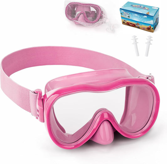 Kids Swim Goggles 180° Snorkel Diving Mask with Nose Cover, Anti-Fog Kids Swimming Goggles with Elastic Fabric Strap for Kids Boys Girls