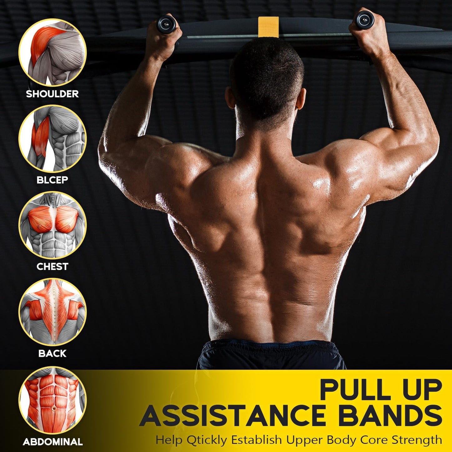 Pull Up Assistance Bands, Adjustable Heavy Duty Resistance Band for Pull Up, 3 Pull Up Bands, Comfortable Fabric Feet/Knee Rest, Assistance Bands for Pull-Up, Home Fitness, Body Stretching