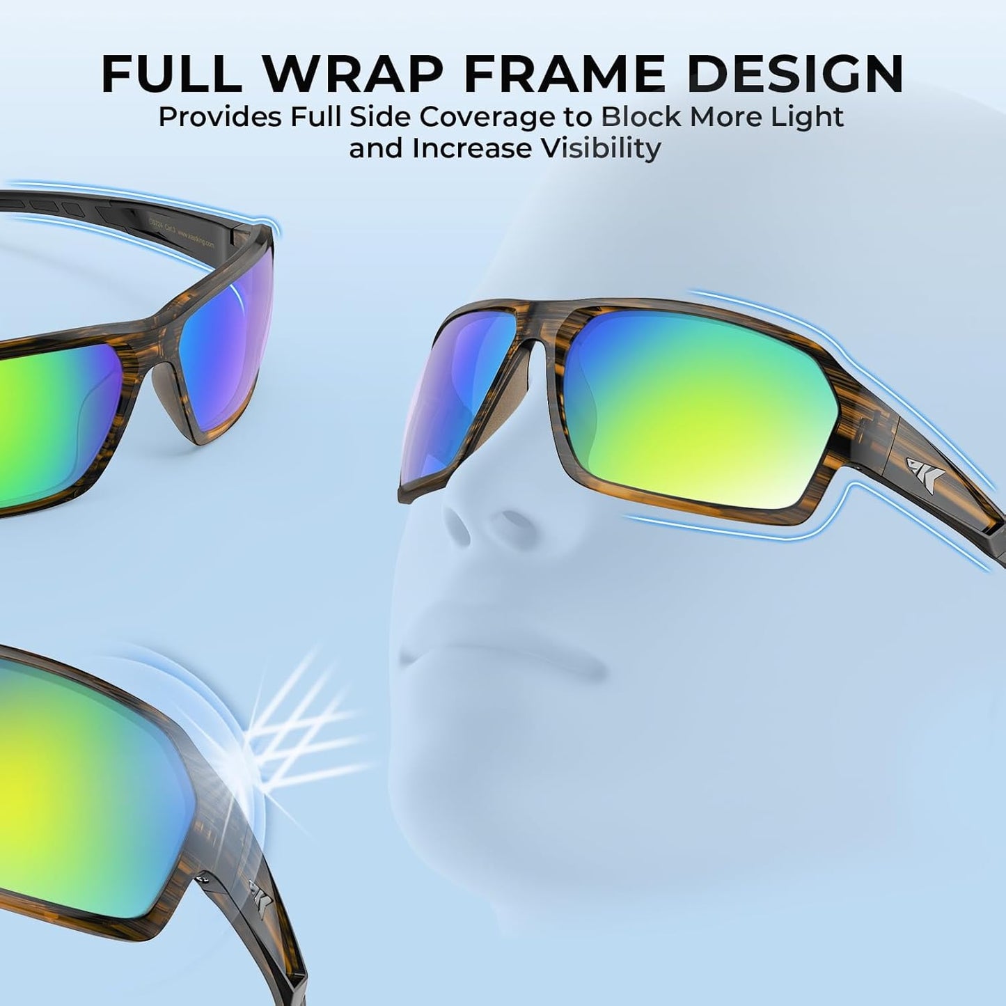 KastKing Chippewa Polarized Fishing Sunglasses, UV400 Protection Full Wrap Frame Sports Cycling Sunglasses, 1.0mm TAC Lenses