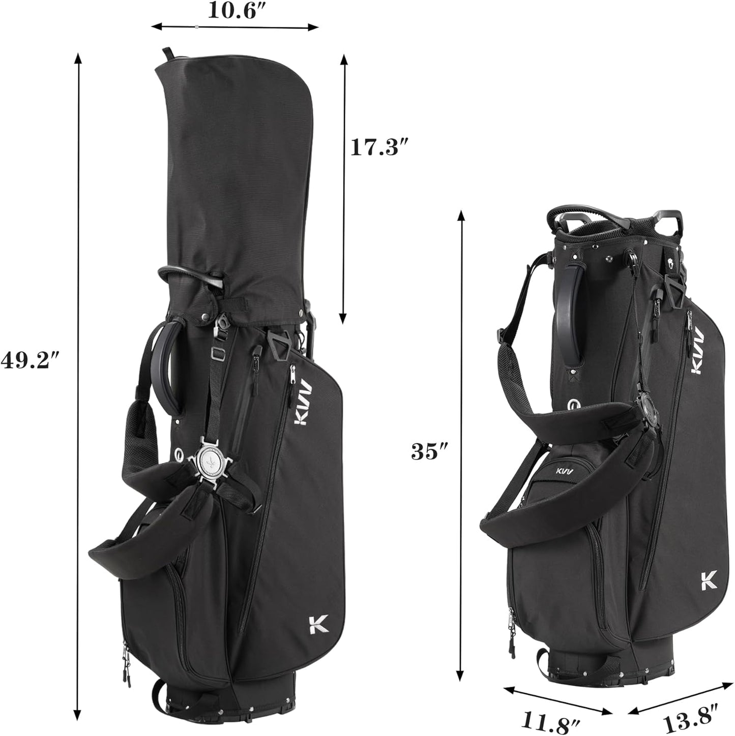 KVV Lightweight Golf Stand Bag with 7 Way Full-Length Dividers, 5 Zippered Pockets, Automatically Adjustable Dual Straps，Elegant Design