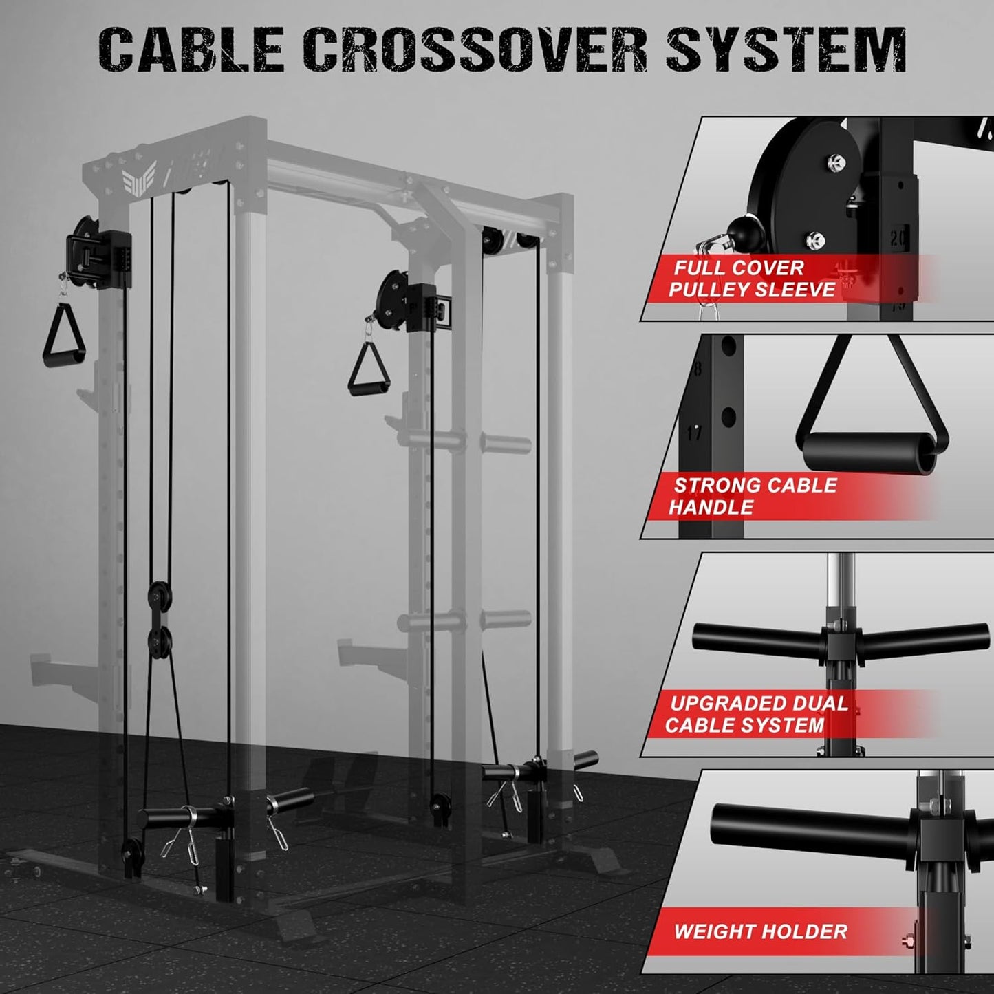Power Cage, 2000LBS Multi-Function C21 Power Rack with Dual Pulley Cable Crossover System, All-in-One Squat Rack with More Training Attachments