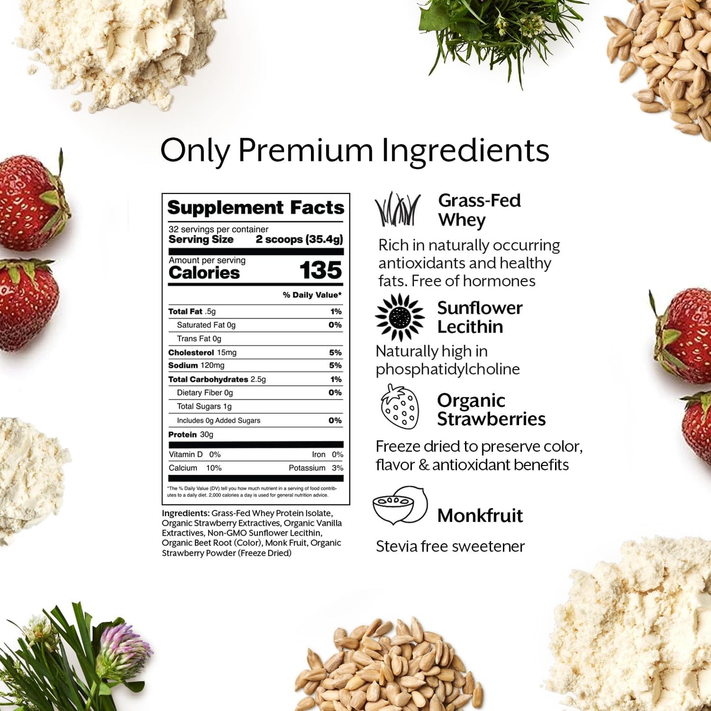 ProMix Nutrition Whey Protein Isolate Powder, 31g Grass Fed Whey Isolate, 6.6g BCAAs, Gluten Free, Keto Friendly, Strawberry, 5lb