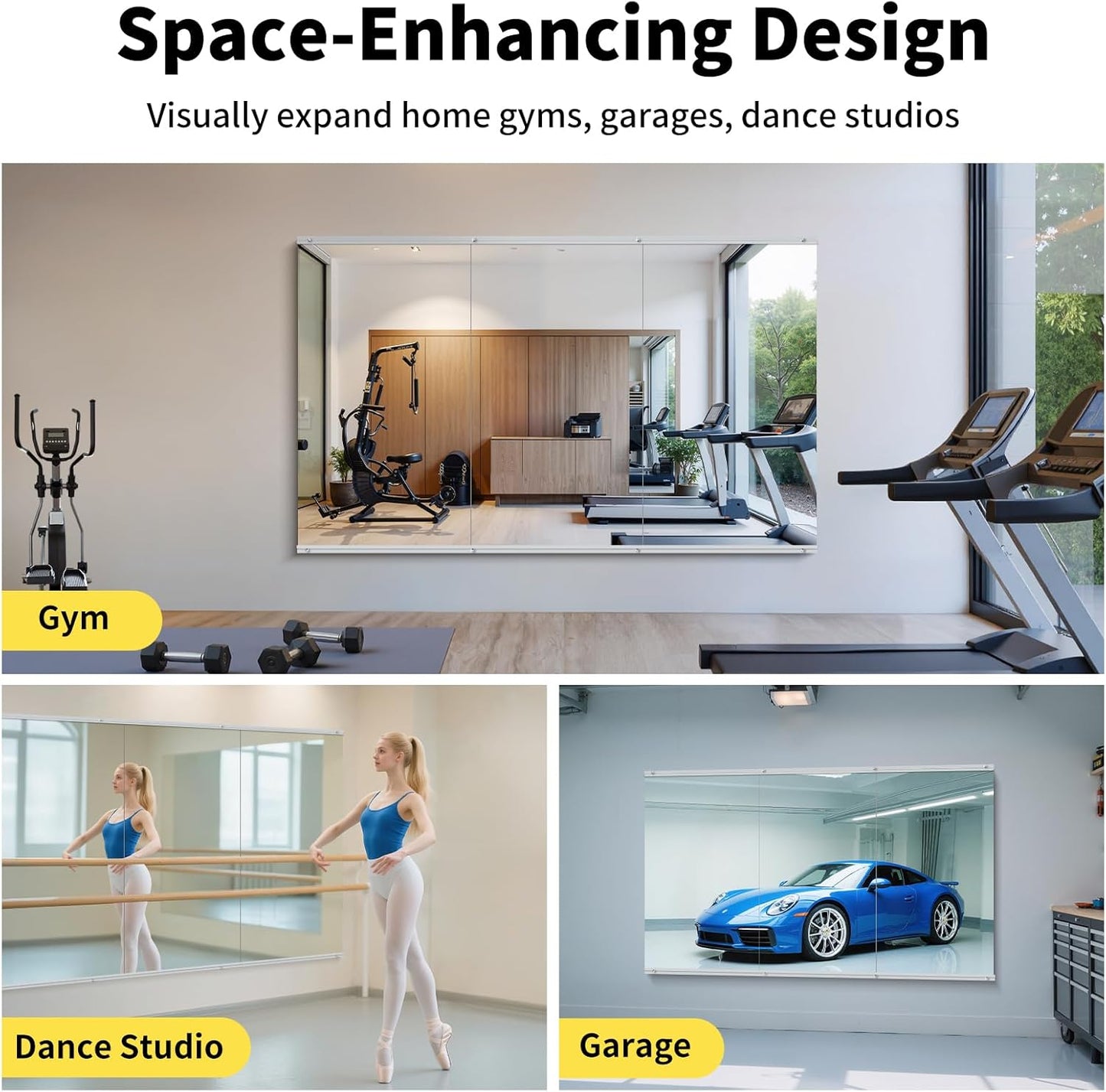 Home Gym Mirror - 55x30 Inch, 2PCS Frameless Tempered Glass Full Body Mirror for Wall Mount - Ideal for Yoga, Workout, Bedroom, Dance Studio (Silver)