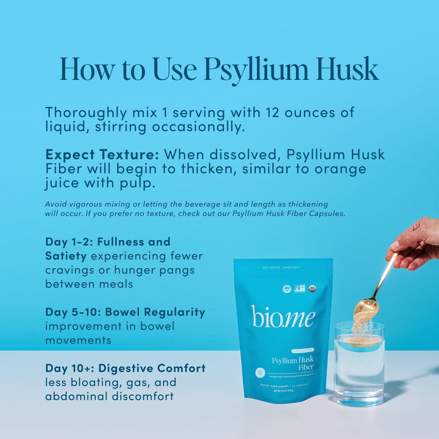 Psyllium Husk Fiber Unflavored (6g Per Serving) - Gluten-Free Fiber Supplement for Women & Men - Psyllium Husk Powder for Healthy Digestion, Bowel Regularity & Bloating Relief - 45 Servings