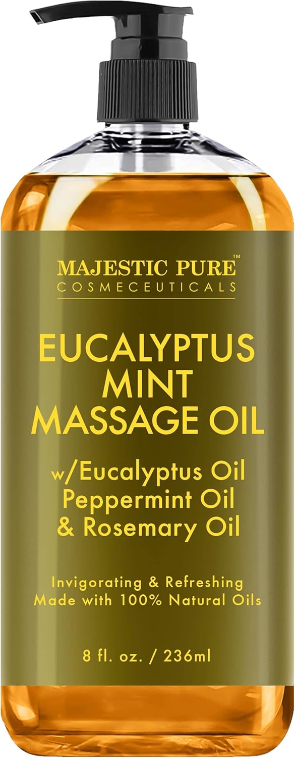 MAJESTIC PURE Eucalyptus Mint Massage Oil for Massage Therapy - Refreshing, and Relaxing - Natural Oils with Eucalyptus Essential Oil - for All Skin Types - Men and Women - 8 fl oz