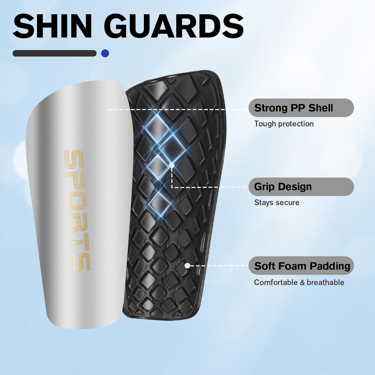 Youth Soccer Shin Guard Socks, Built-in Protective Pads, Kids Knee High Football Athletic Team Socks for Boys Girls