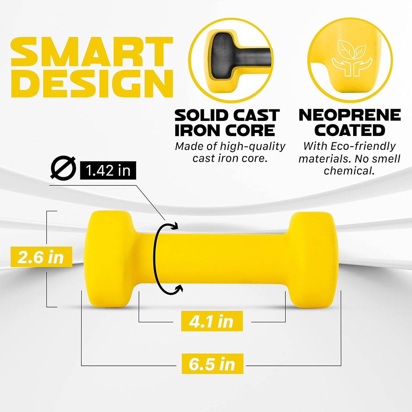 Yes4All Neoprene Coated Dumbbell Hand Weight Sets of 2 - Multiple Weight Options with 15 Colors, Anti-roll, Anti-Slip, Hexagon Shape