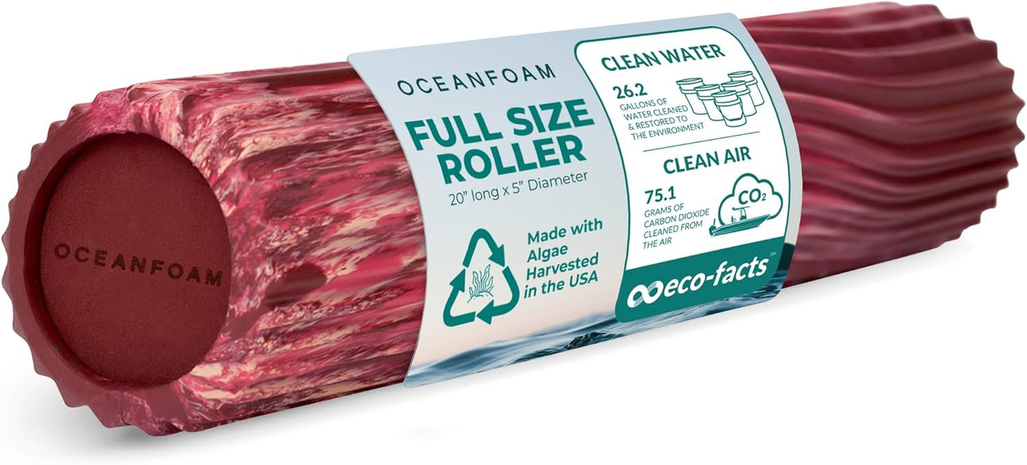 Oceanfoam Tidal Roller - Maroon, Blush & Hot Pink Marbled - Muscle Massage Foam Roller for Back Pain & Stretching - Firm & Ergonomic Wide Wave Textured - Yoga & Athletics - Full Size, 20" x 5"
