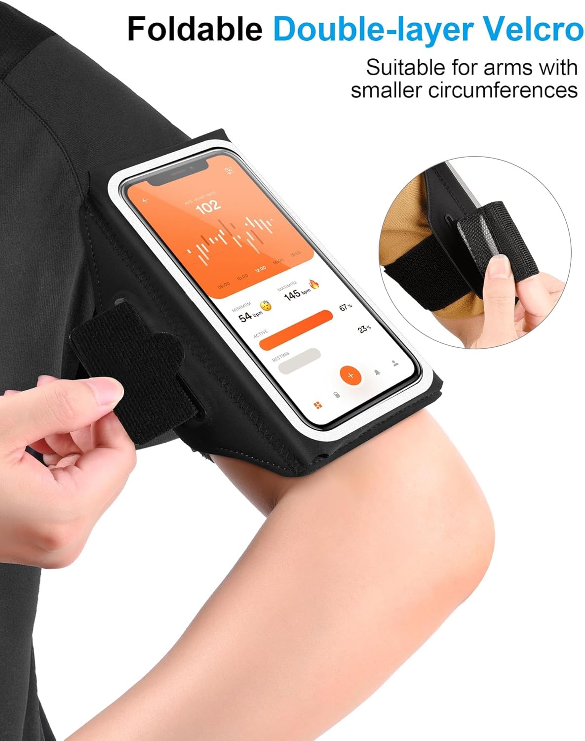 Arm Band for Phone for Running with Foldable Straps, 6.9‘’ Running Armband Phone Holder for iPhone 16 15 14 13 12 11 Pro Max Galaxy Pixel, Running Essentials for Women with Car Home Key Earphone Bag