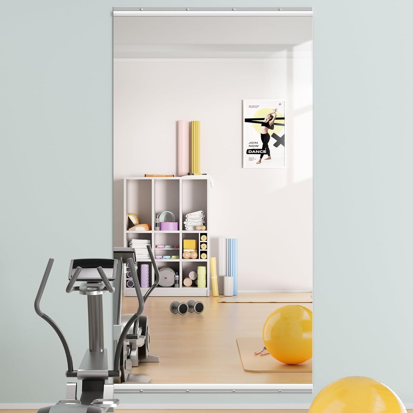 Hasipu Home Gym Mirror 79" L x 36" W - 1PC Large Full Body Mirror for Yoga, Wall-Mounted Mirrors for Fitness, Garage, Dance Studio, 0.16in Tempered Glass Frameless