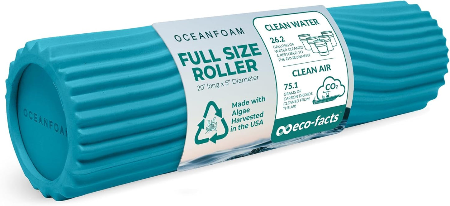 Oceanfoam Tidal Roller - Miami Blue - Muscle Massage Foam Roller for Back Pain & Stretching - Firm and Ergonomic Wide Wave Textured - Yoga, Athletics, & Wellness - Full Size, 20" x 5"