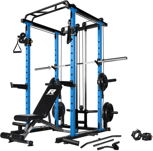 RitFit Multi-Function Squat Rack Power Cage PPC03 with Cable Crossover System, 1000LBS Capacity Power Rack and Packages with Optional Weight Bench, Barbell Weight Set, for Garage Workout & Home Gym