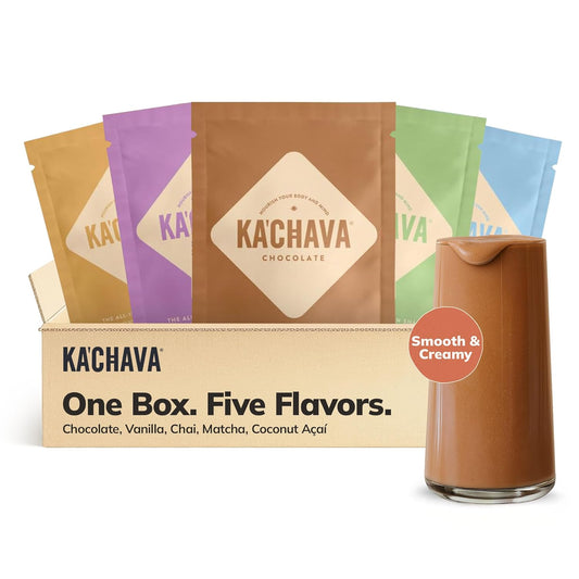 Ka’Chava All-In-One Nutrition Shake Blend, 5 Flavor Sample Pack, 5 Servings, 85+ Superfoods & Nutrients, Meal Replacement, Greens Plant-Based Superfood Powder Protein Drink, Digestive Enzymes & Probiotics, Vegan Dairy Gluten Free