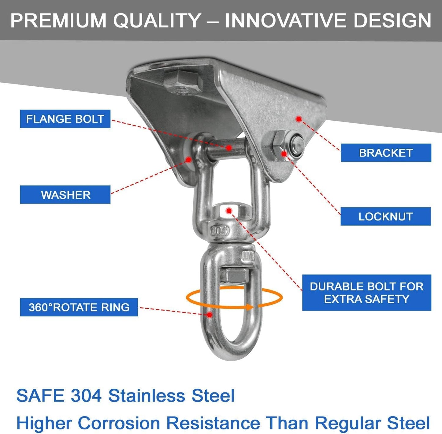 Yes4All Punching Bag Hanger, Stainless Steel Swivel Chain with 4 Snap Hooks for Heavy Bag, Gym Swing, Trapeze, and Hammock