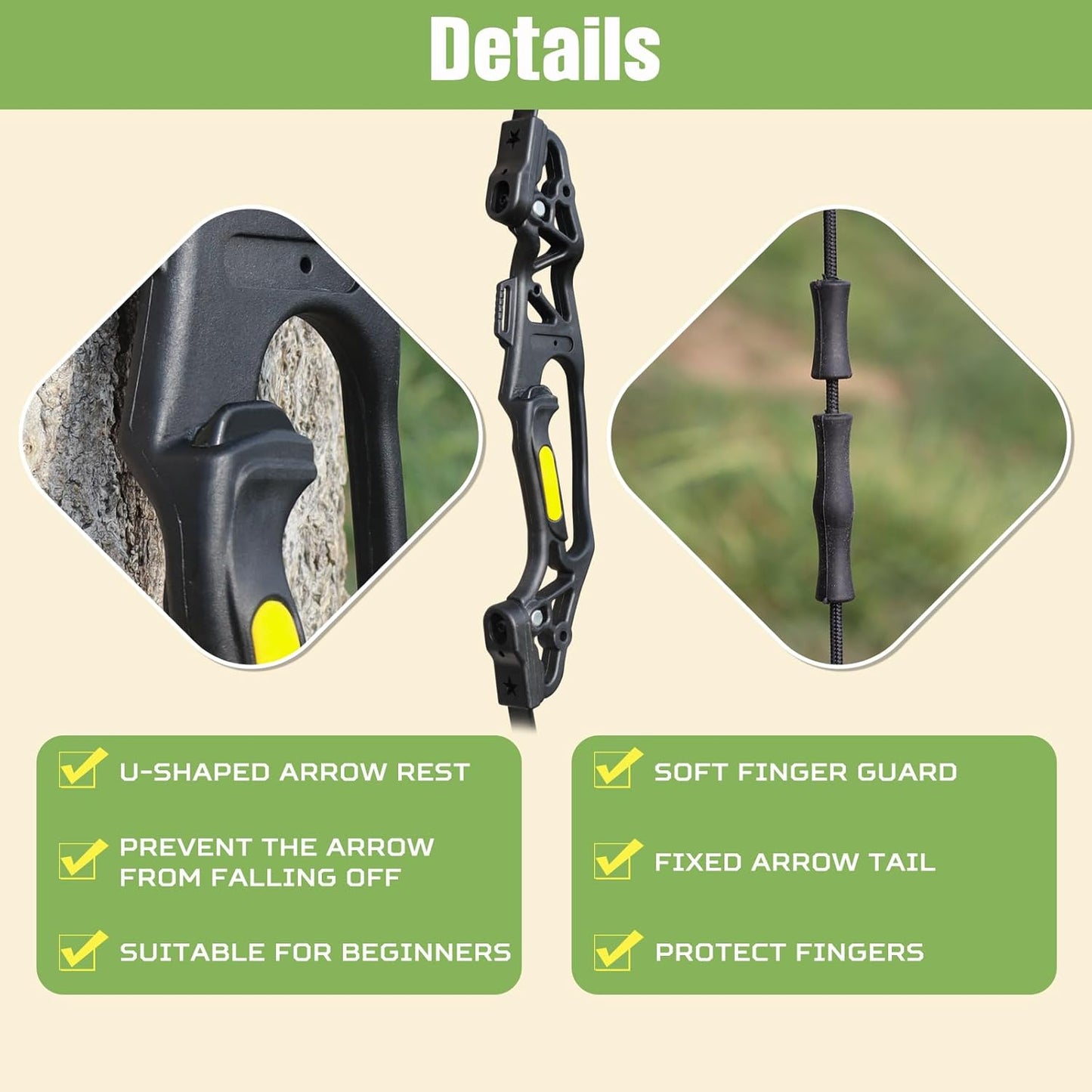 Bow and Arrow Set for Teens Beginners Adults Archery Recurve Bow, Upgraded Arrow Rest, Soft Silicone Finger Guard, 18lbs Longbow Kit with 6X Arrows Backyard Games Gift for Outdoor