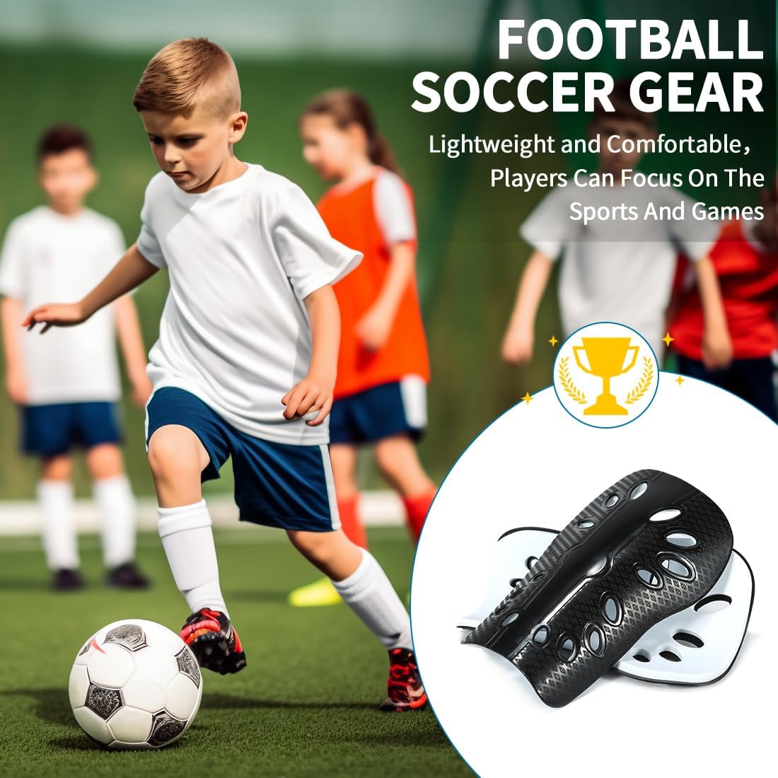 Soccer Shin Guards for Kids Youth, 2 Pairs Breathable Shin Pads for Boys Girls Teens Adults, Lightweight Football Equipment Cushion Protection for Men Women