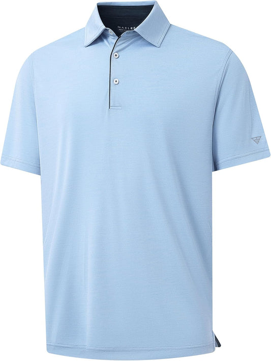 M MAELREG Golf Shirts for Men Short Sleeve Dry Fit Casual Striped Performance Moisture Wicking Collared Mens Polo Shirts