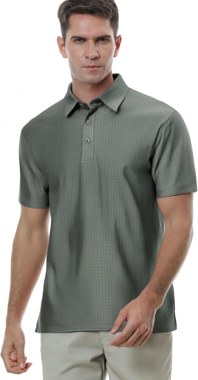 WARHORSEE Golf Polo Shirts for Men Short Sleeve Wrinkle Free 4 Way Stretch Moisture Wicking Performance Collared Tshirts