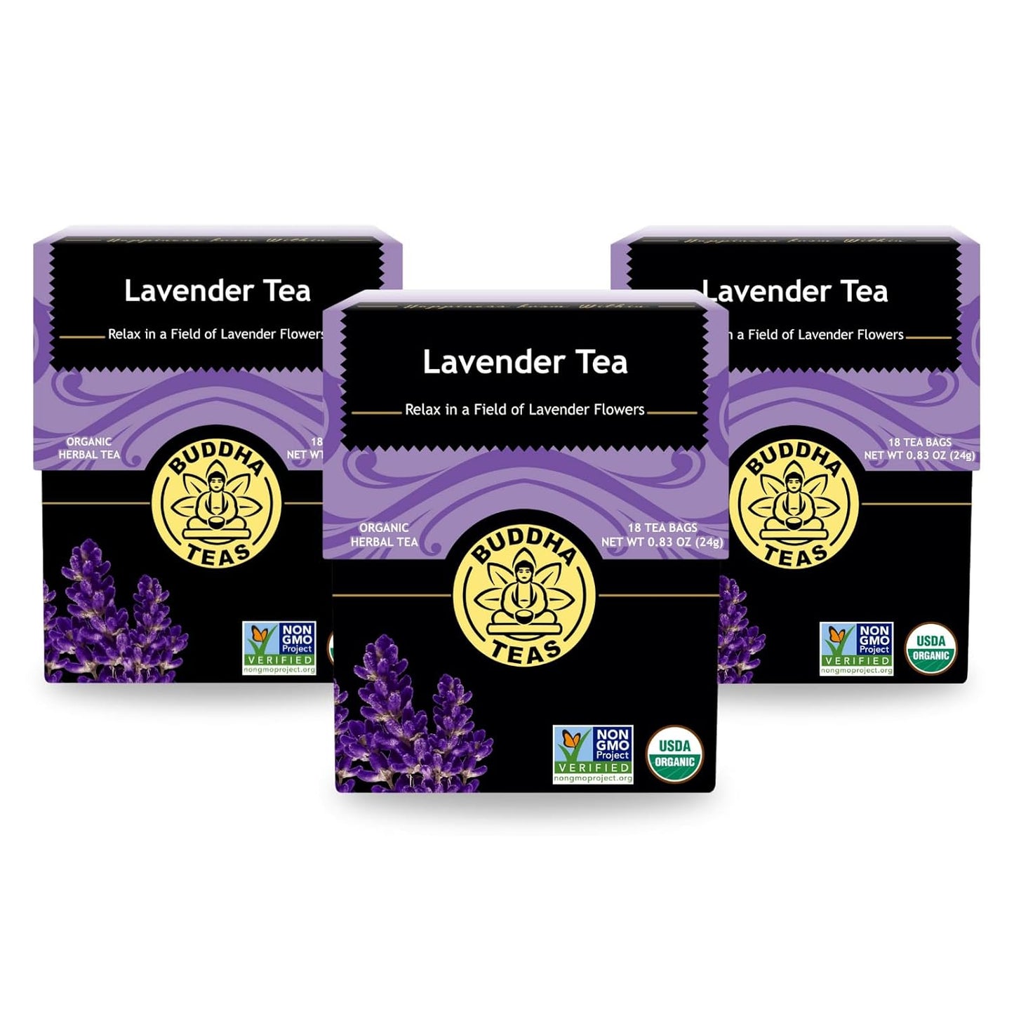 Buddha Teas - Organic Lavender Tea - Herbal Tea - For Health & Wellbeing - With Antioxidants & Minerals - Clean Ingredients - Caffeine Free - OU Kosher & Non-GMO - 18 Tea Bags (Pack of 3)