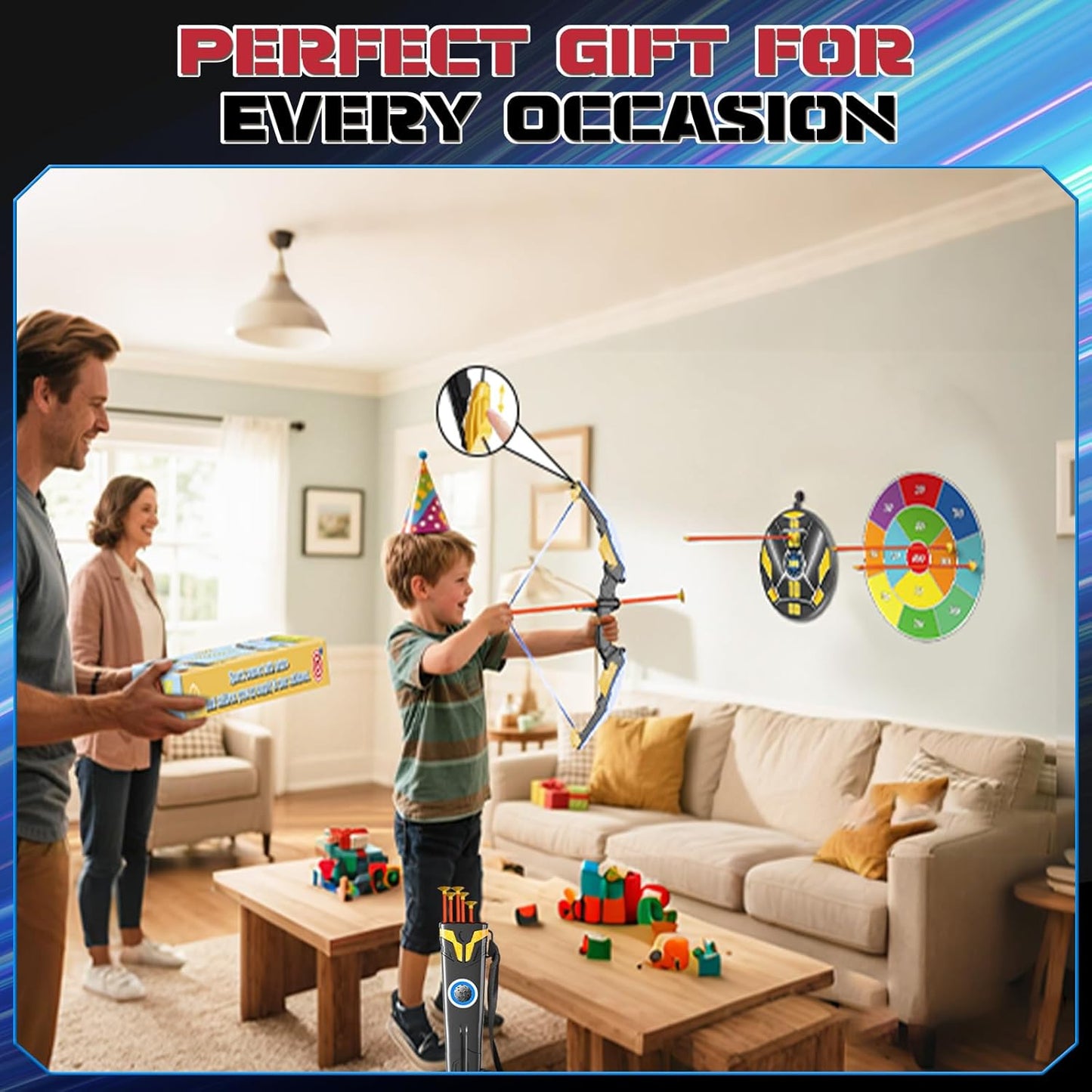 Kids Bow and Arrow Set LED Light Up Archery Set with 10 Suction Cup Arrows, 2 Archery Targets Indoor Outdoor Games for Kids Ages 4-8 8-12 Birthday Gifts Toys for 5 6 7 8 9 10 11 12 Year Old Boys Girls