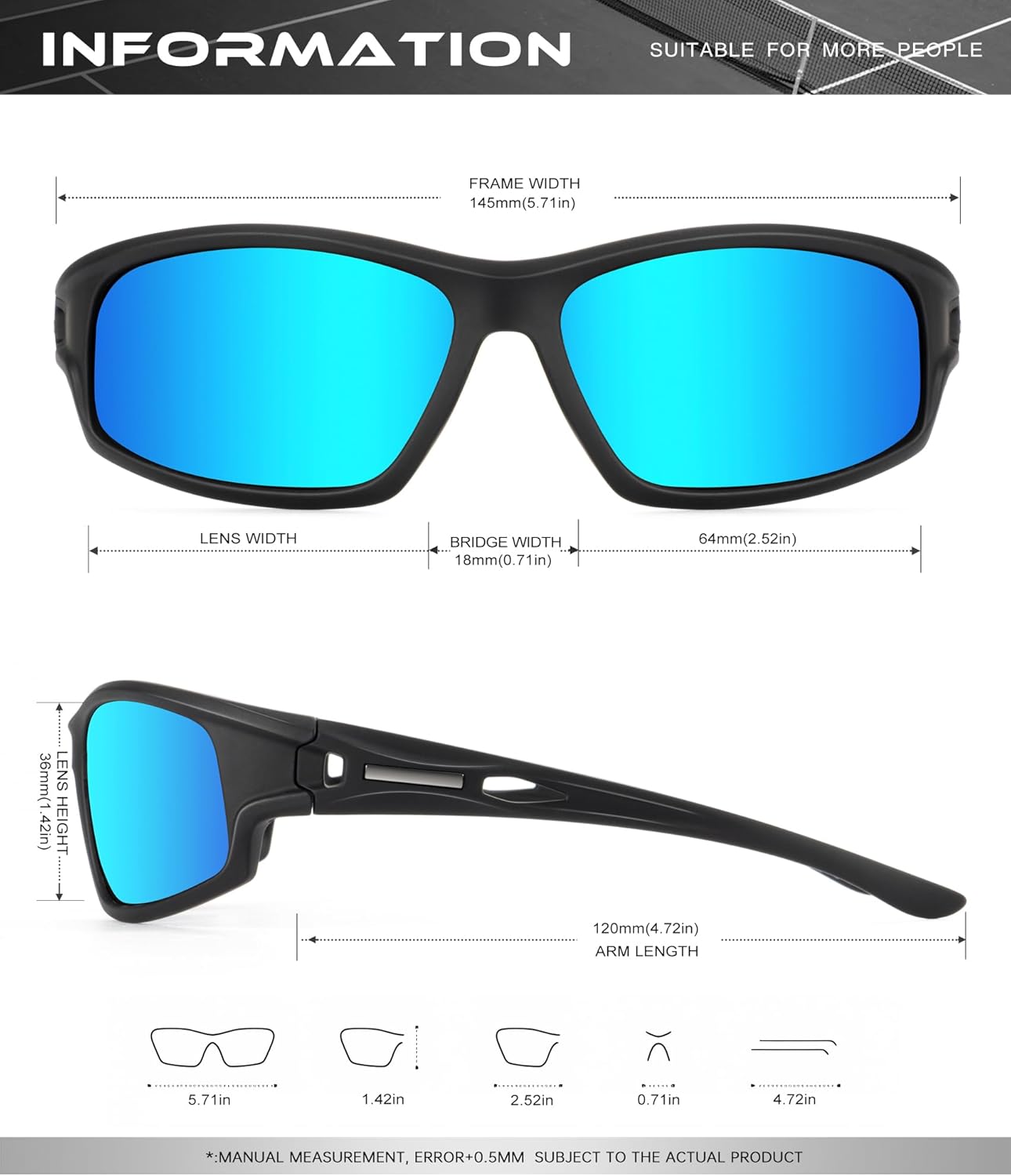 Polarized Sunglasses Men, Sports Sun Glasses Womens UV400 Protection for Fishing Running Driving