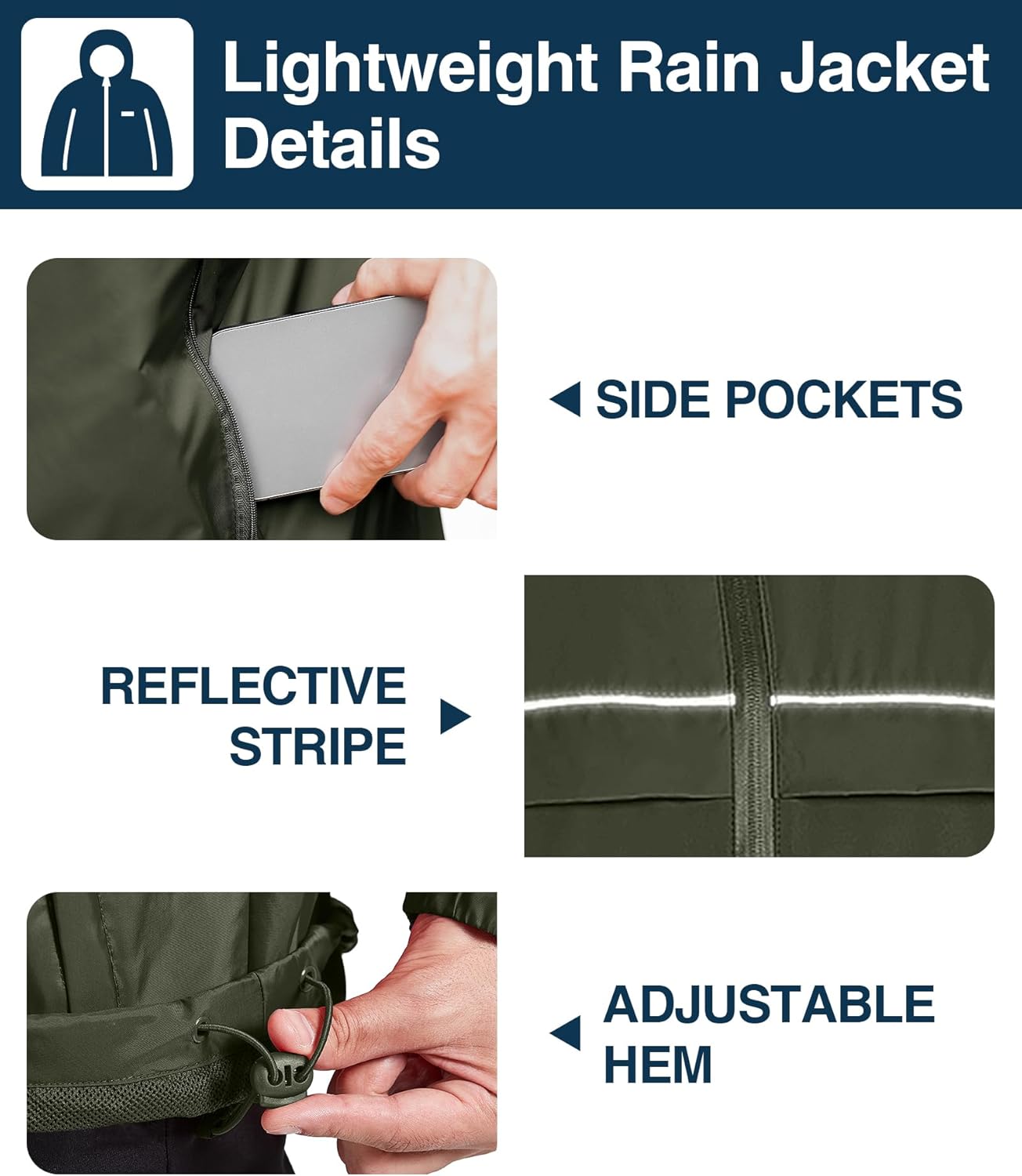 SWISSWELL Rain Jacket Men Waterproof Windbreaker, Lightweight Hooded Raincoat for Daily Casual