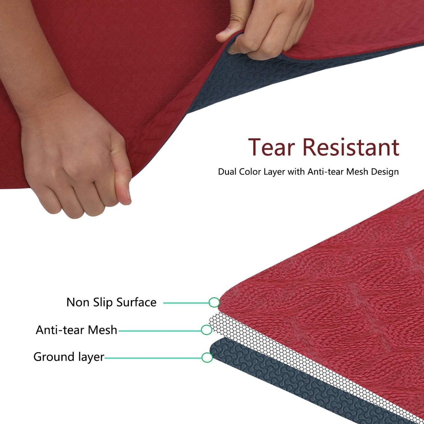 IUGA Yoga Mat Non Slip Anti-tear Pilates Mat Eco Friendly Hot Yoga Mats Thick for Workout & Exercise(72"x 24"x 6mm)