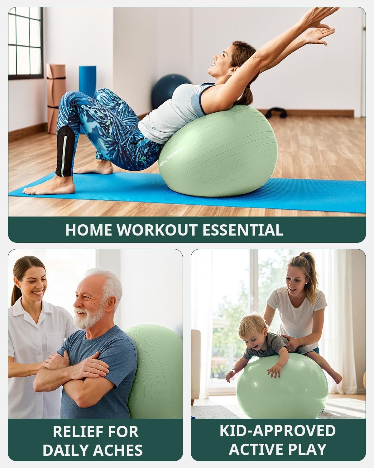 Trideer Yoga Ball – Anti-Burst Exercise Ball for Pregnancy, Office, Birthing, Stretching & Core Workout – Home Gym & Therapy