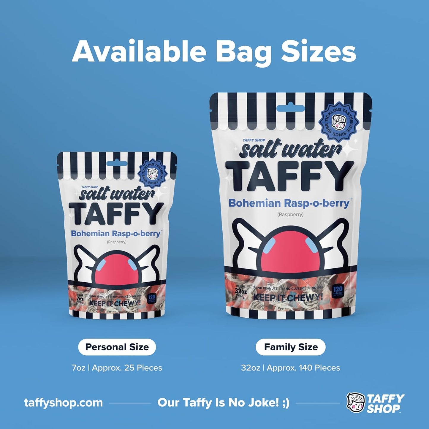 Taffy Shop Bohemian-Rasp-O-Berry, Raspberry Salt Water Taffy – Gourmet Soft Chewy Candy, Bulk Sweet Snack, Fresh Gift & Gluten-Free, 35 Individually Wrapped Pieces (7oz)