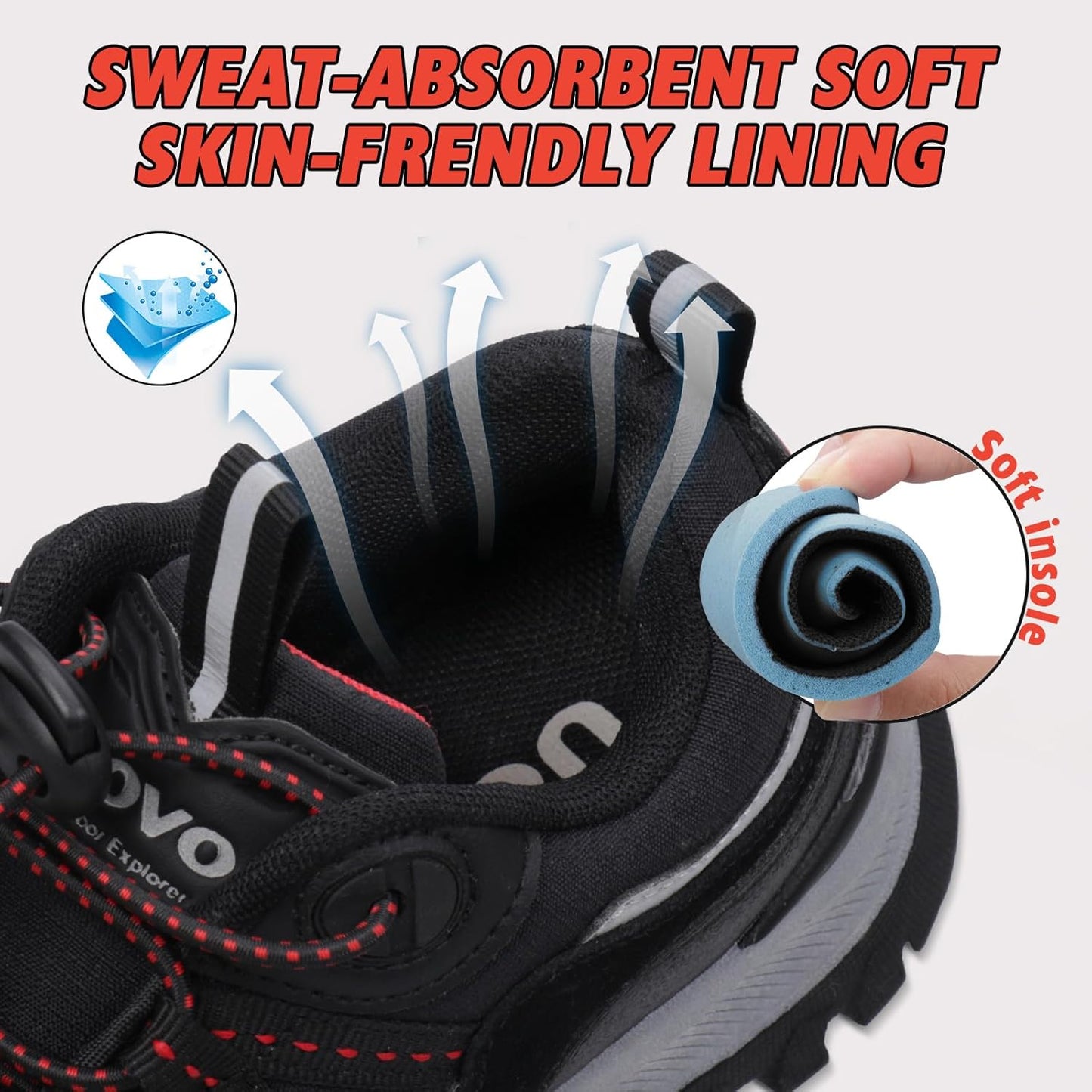 UOVO Boys Girls Hiking Shoes Kids Waterproof Running Trail Fashion Sneakers Breathable Lightweight Non-Slip Outdoor Walking Sports Shoe(Little/Big Kids)