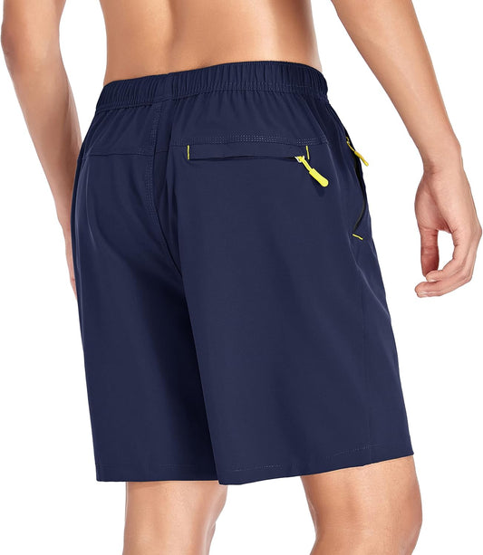 Men's Gym Shorts Sports Quick Dry Workout Running or Casual Training Short with Zipper Pockets