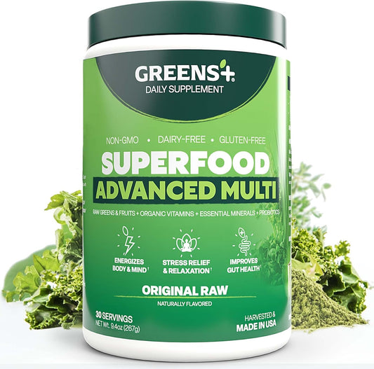 Greens+ Advanced Multi Raw Superfood | Essential Blend of Raw Foods, Superfruits and Sea Vegetables Powder | Vegan | Dietary Supplement | Non GMO, Soy Dairy & Gluten-Free | Size 9.4oz