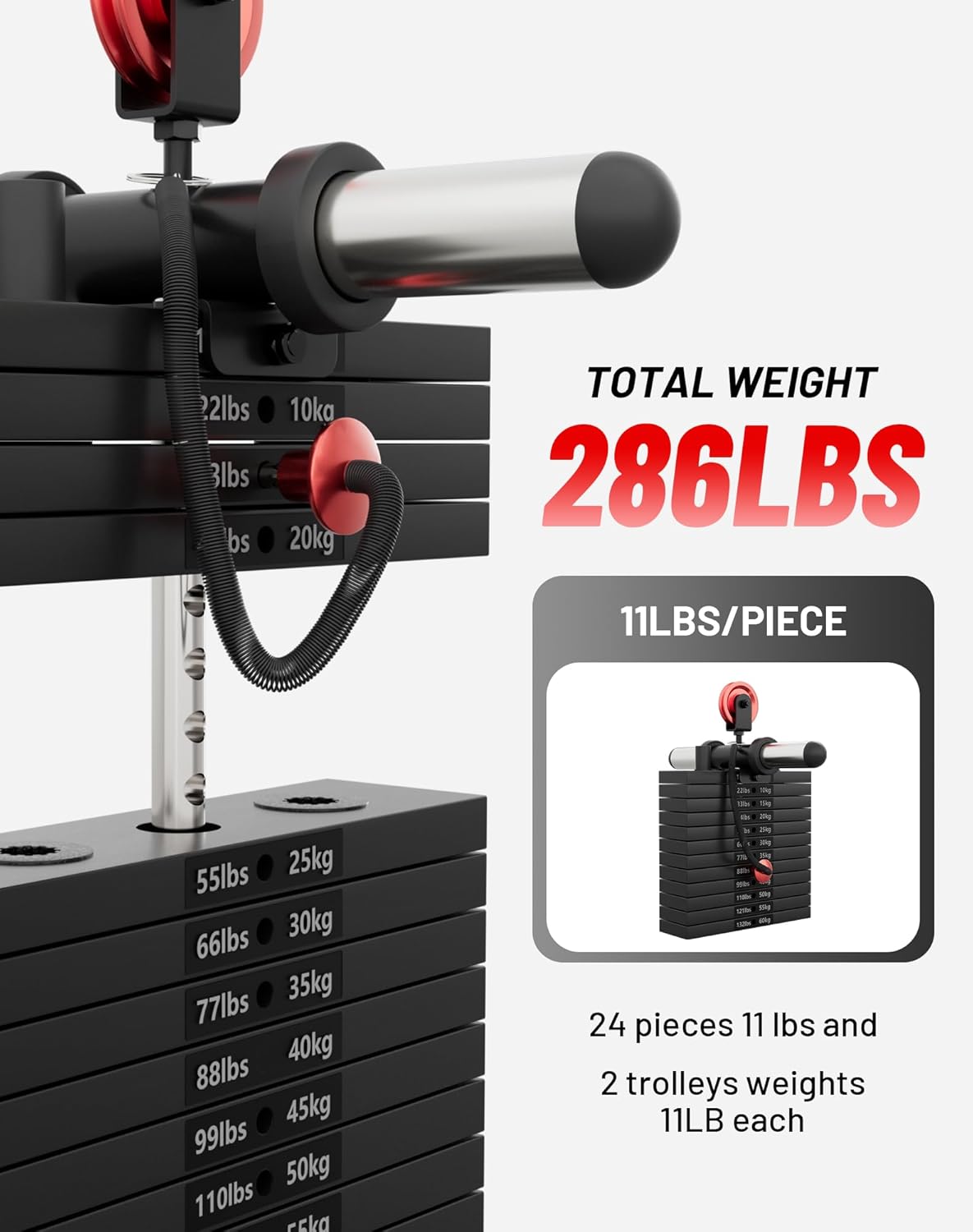 Mikolo Smith Machine, 2200lbs Squat Rack with LAT-Pull Down System & Cable Crossover Machine, Training Equipment with Leg Hold-Down Attachment