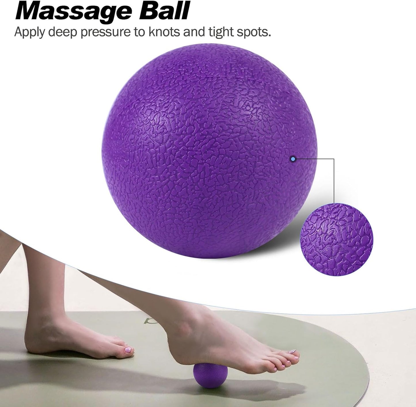 5 in 1 Foam Roller Set Trigger Point Foam Roller, Massage Roller Stick, Massage Ball, Stretching Strap for Deep Muscle Massage Pilates Yoga, Fitness Exercise for Whole Body (Purple Diamond)