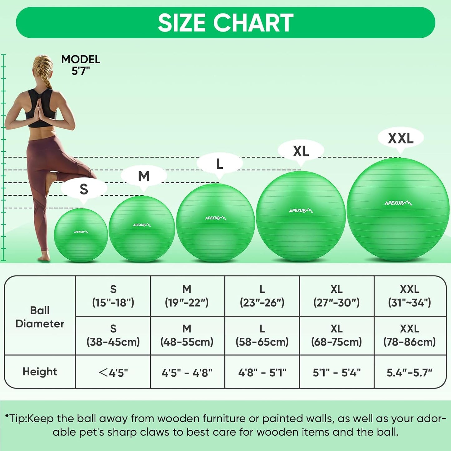 APEXUP Yoga & Pilates Ball - Anti Slip Heavy Duty Gym Ball for Fitness, Balance & Core Workout