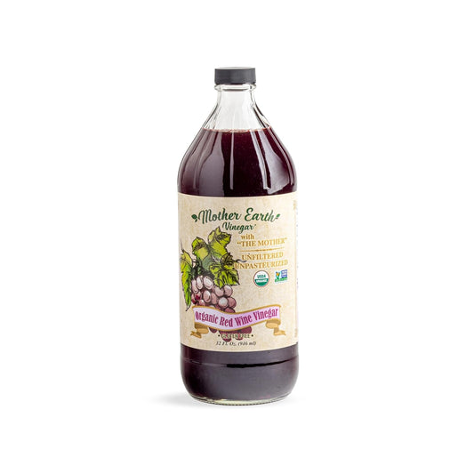 Mother Earth, Organic Red Wine Vinegar with The Mother, Fresh Pressed Organic Cabernet Grapes, ORWV, RWV, Raw, Unpasteurized, Unfiltered (1/32oz Glass Bottle)